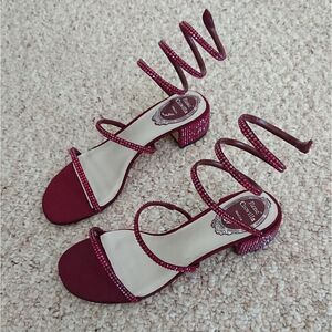 Rene Caovilla burgundy Satin Cleo crystal embellished sandals size 36